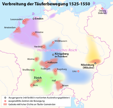 Karte Verbreitung Täuferbewegung